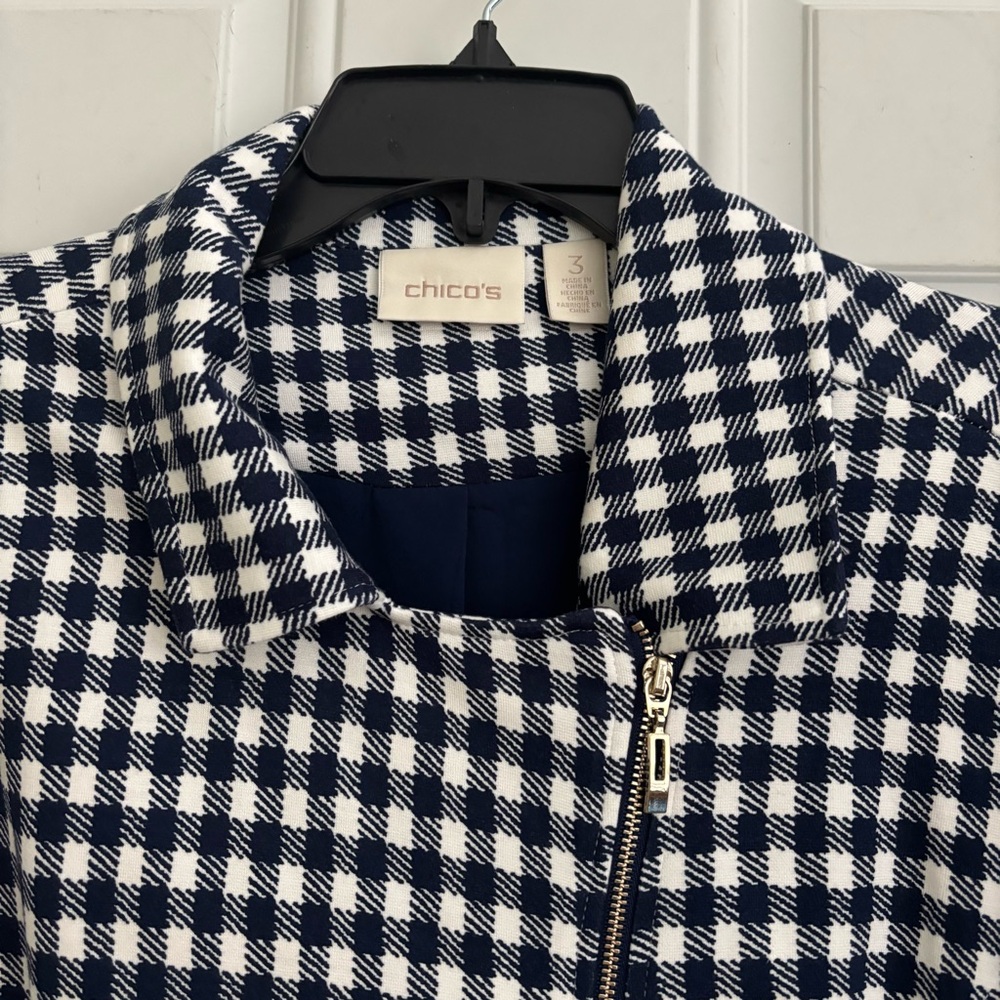 Chico’s Navy/White Gingham Checkered Knit Jacket, Size XL/16 - Picture 7 of 12